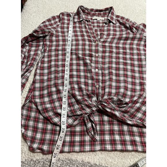 Loft Women's Size Medium Plaid Tie Front Button Down Long Sleeve Shirt Top Red - Picture 5 of 8